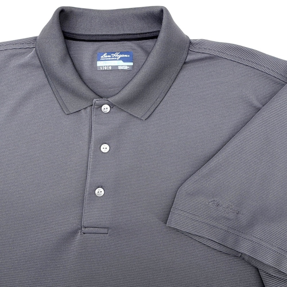 Ben Hogan Polo Shirt Mens Large Grey Excellent Performance Textured Stripe Golf